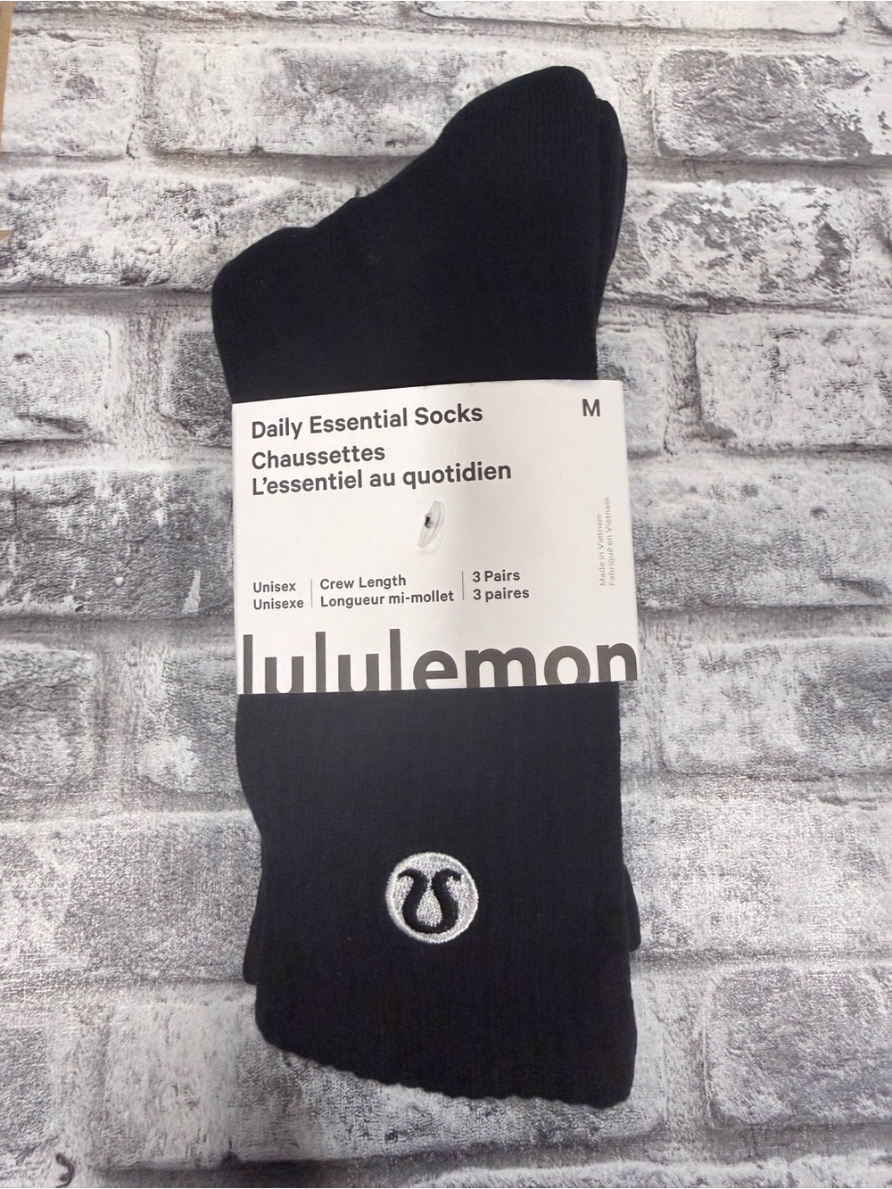 NWT Lululemon Daily Essential Unisex Crew Socks, 3 pairs, (W) 7-9, (M) 5.5-7.5